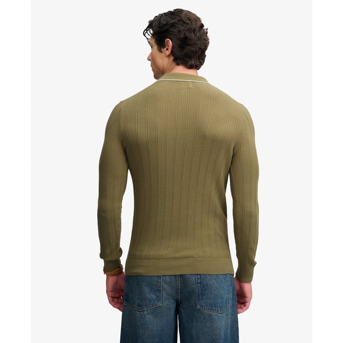 Polo Tricoté Manches Longues Coupe Décontractée vert artichaut, SUPERDRY