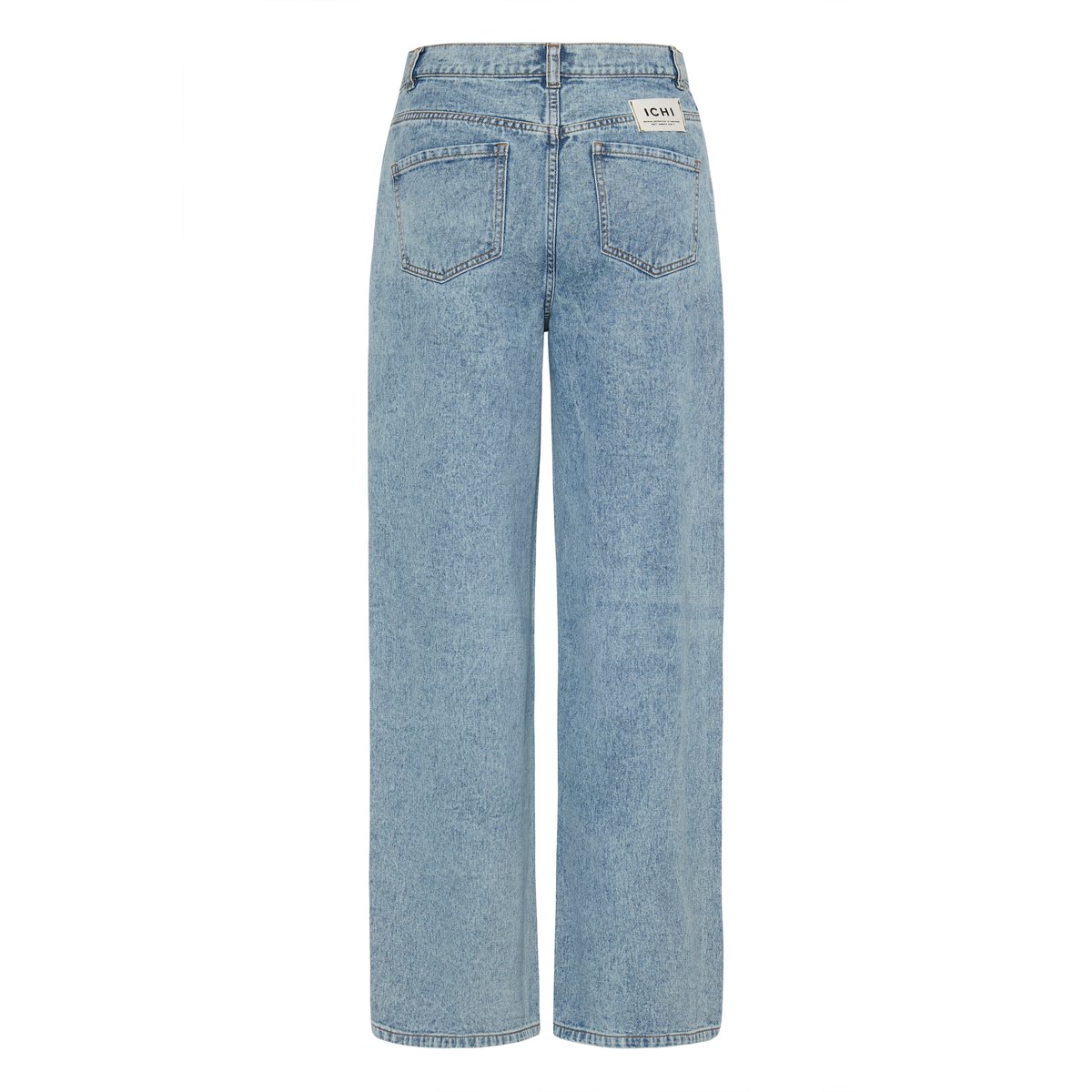 Jean jambes larges, coupe droite, taille asymétrique bleu denim light blue stonewashed, ICHI