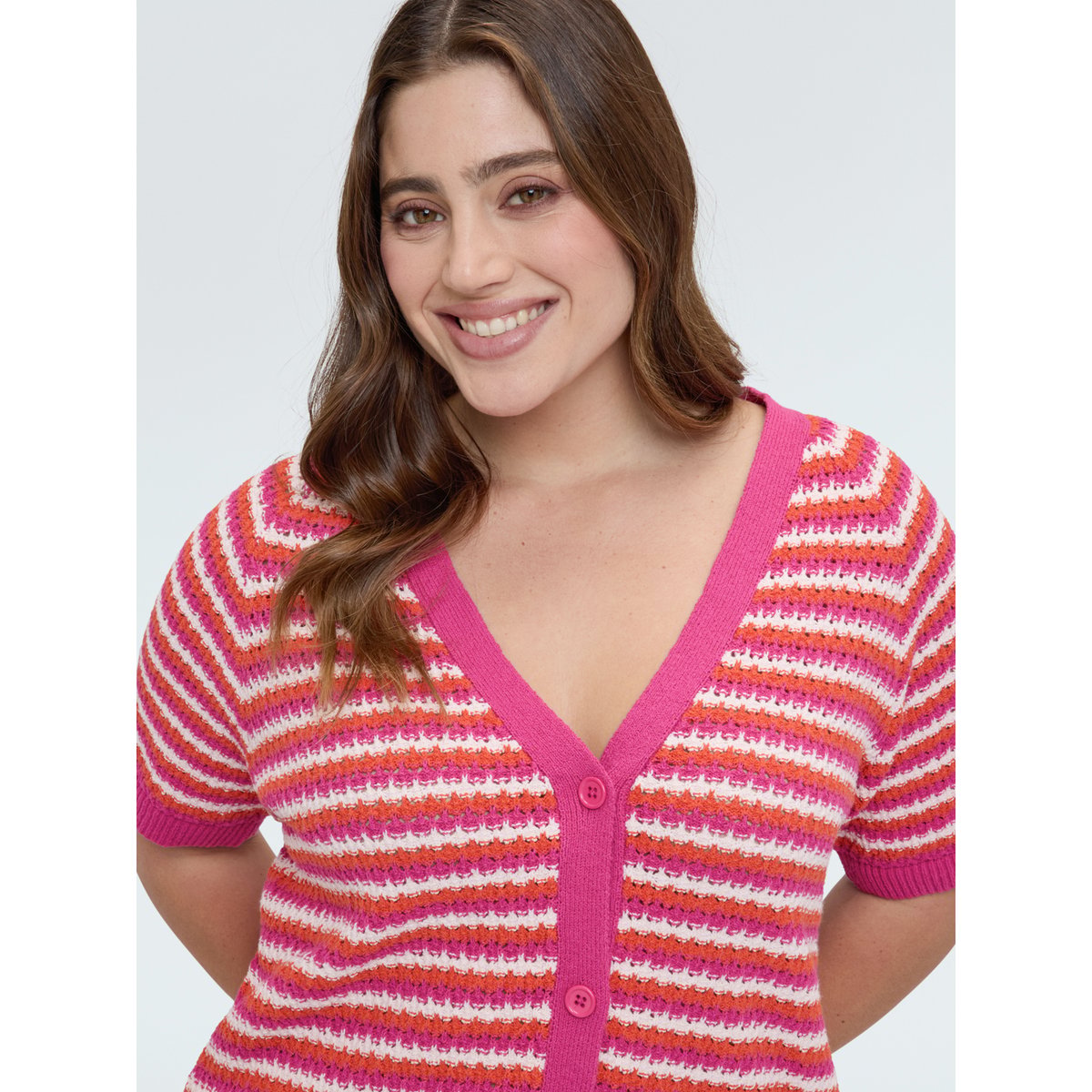 Cardigan à rayures fuchsia, FIORELLA RUBINO