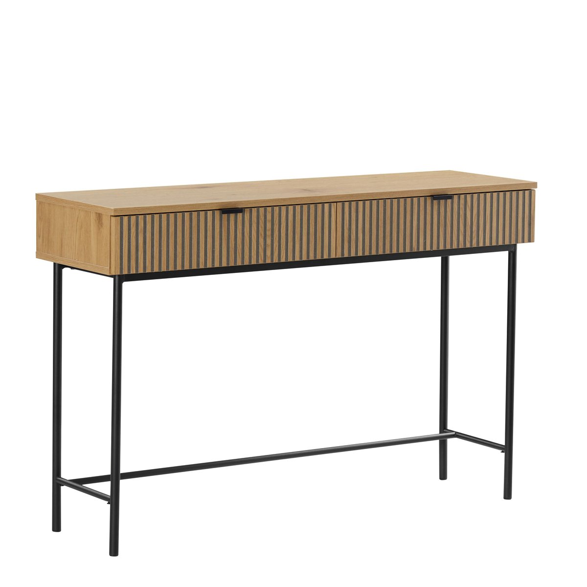 Console 2 tiroirs décor effet bois rainuré noir/naturel OLETTA bois naturel, PIER IMPORT