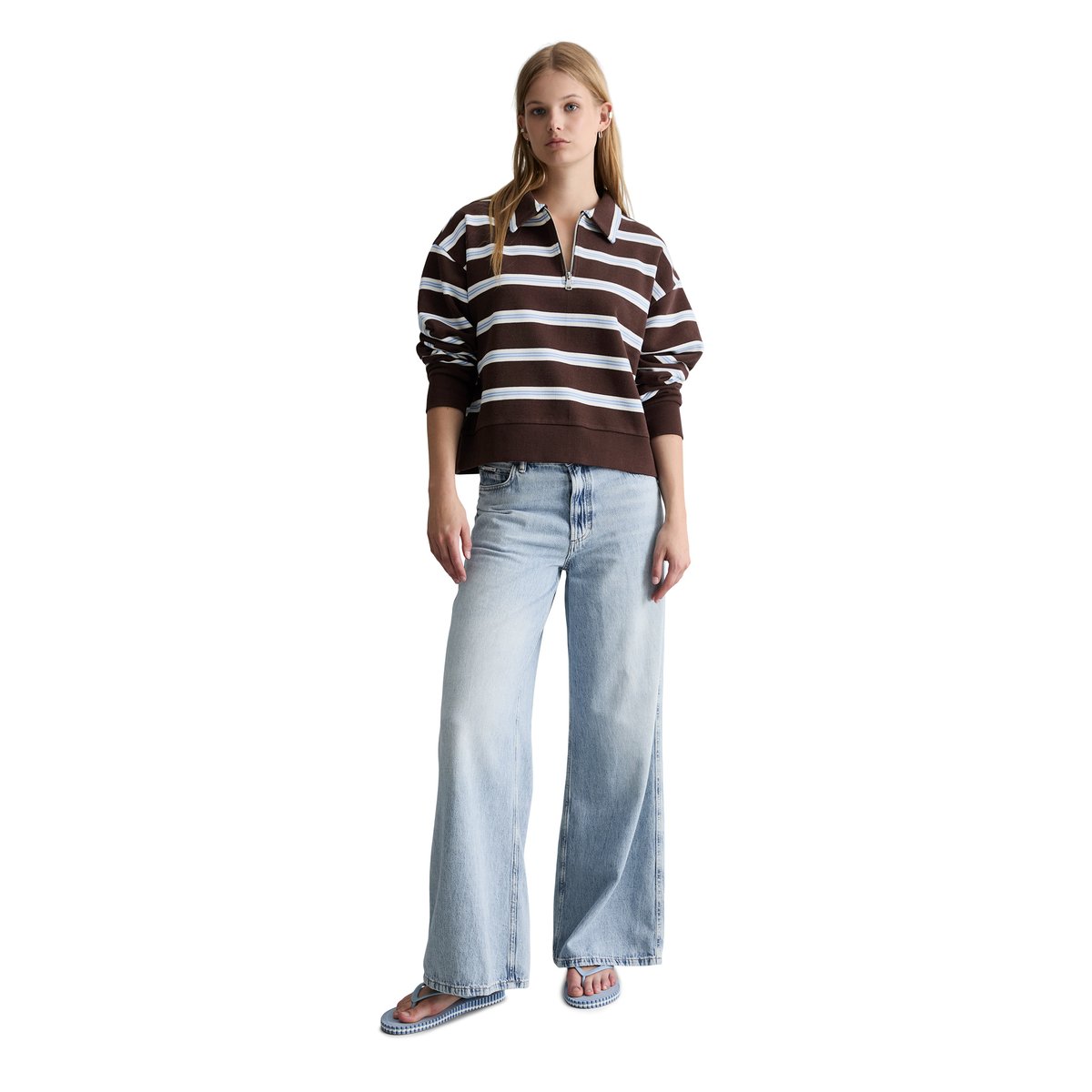 Sweat-shirt polo relaxed en coton bio brun foncé, MARC O’POLO DENIM