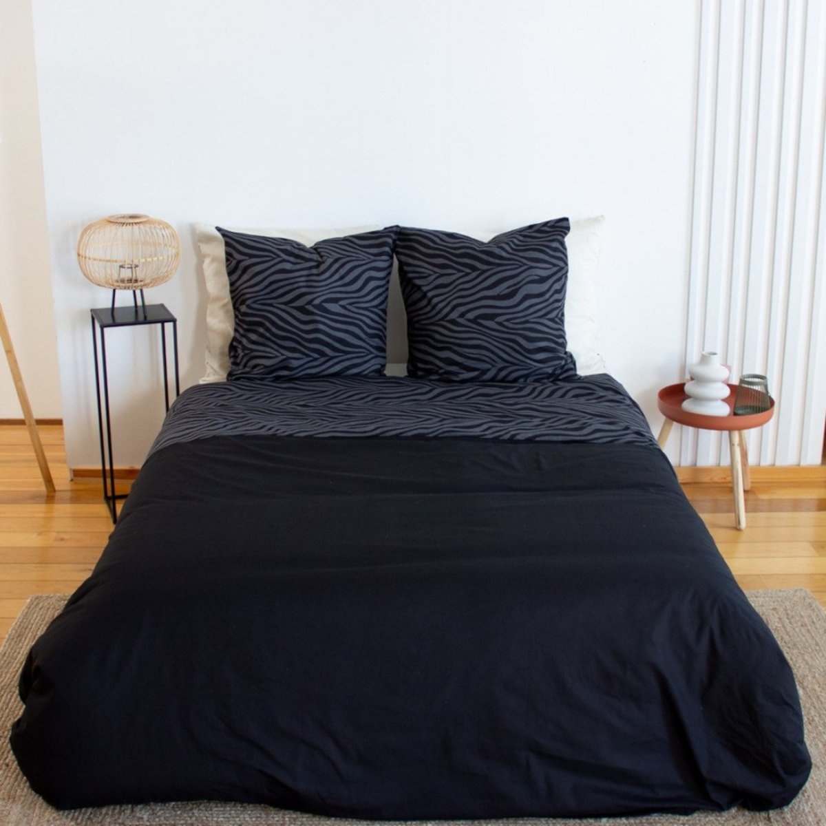 Housse De Couette Réversible 100% Coton 52 Fils + 2 Taies D'oreiller noir, DECORATIE