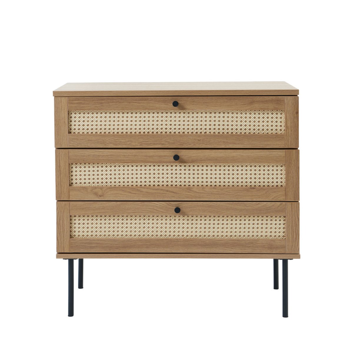 Commode 3 tiroirs en bois et métal L80cm- RINTO bois clair, DRAWER
