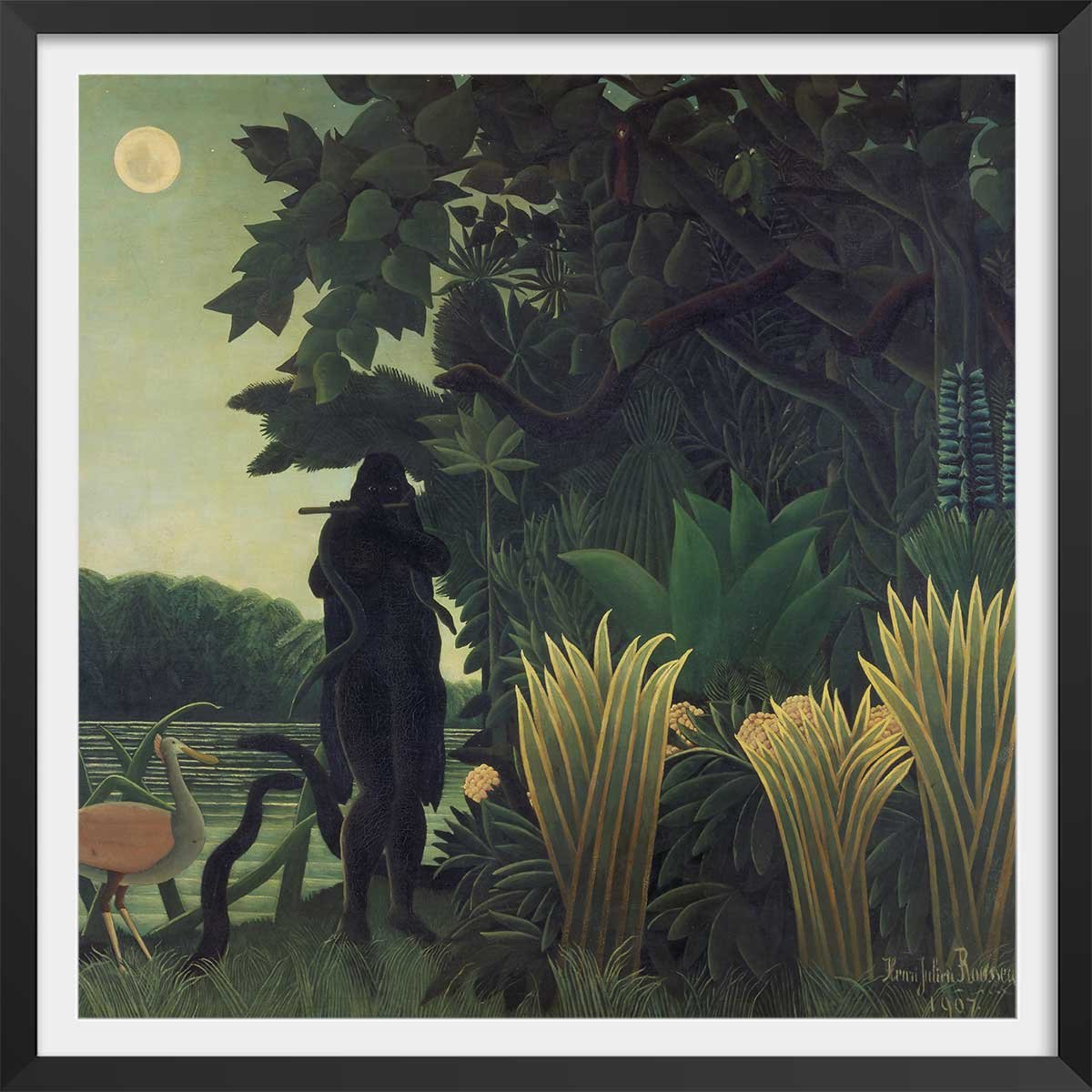 Poster La charmeuse de Serpents - Henri Rousseau affiche + cadre en bois - noir, HEXOA