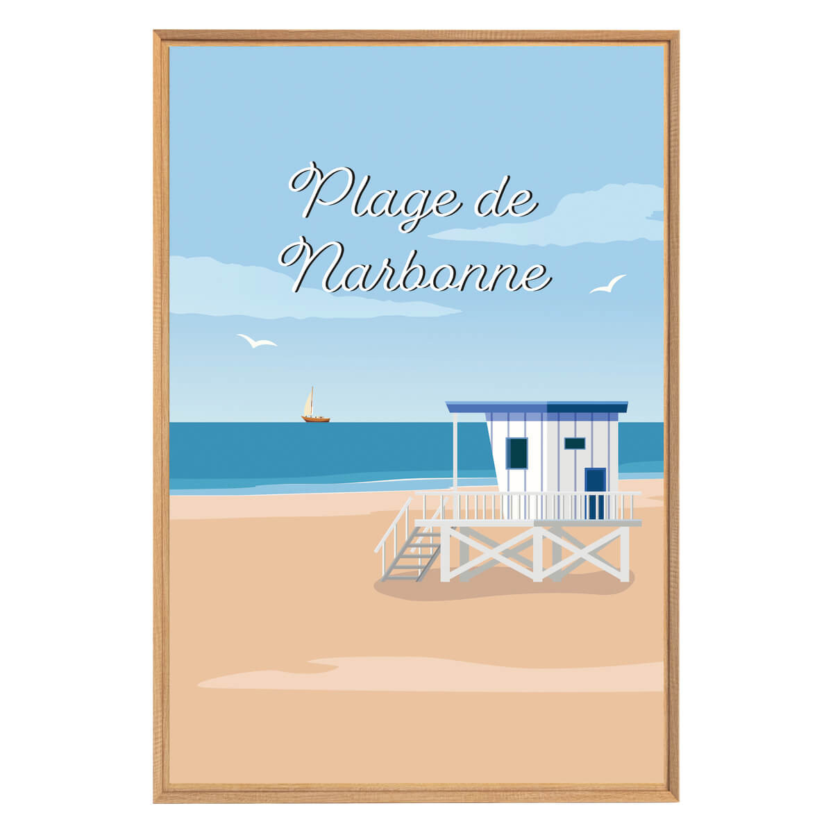 Tableau Mural Illustration Plage Narbonne PLAGE beige-fibres de bois, CEANOTHE