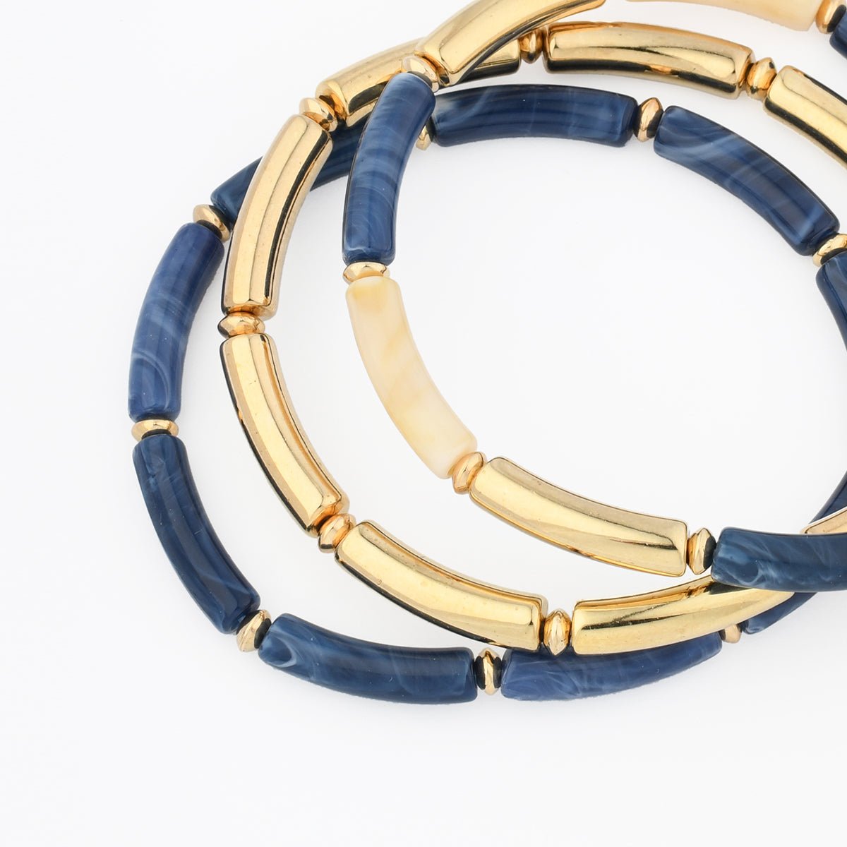 Set x3 bracelets tubes bleu et doré bleu, BALABOOSTE