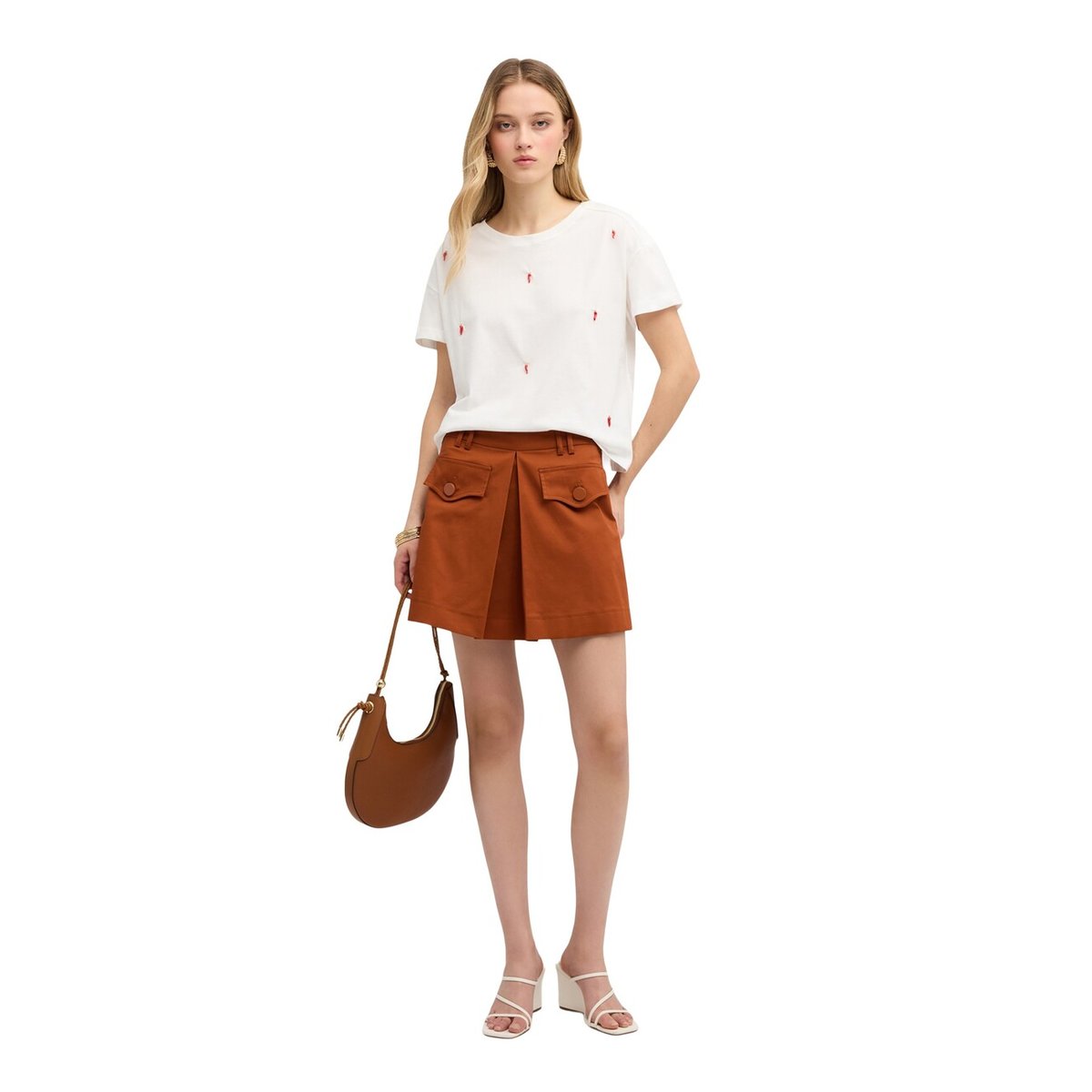 Short taille haute avec pli accordéon orange soleil, MOTIVI