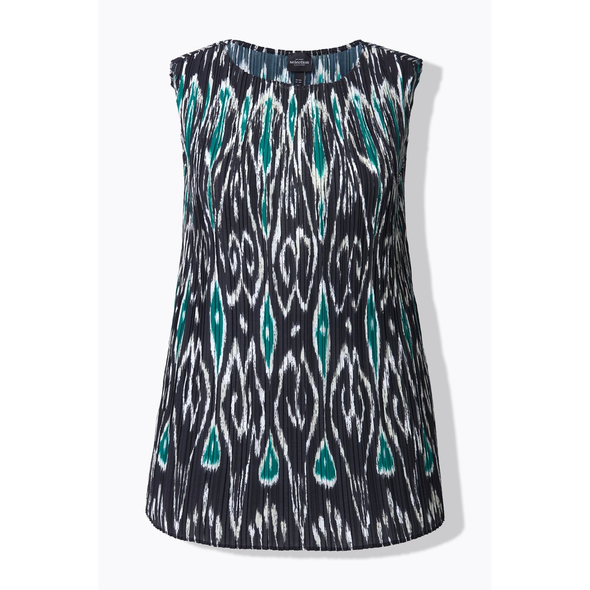 Blouse plissée sans manches, décolleté rond noir, ULLA POPKEN