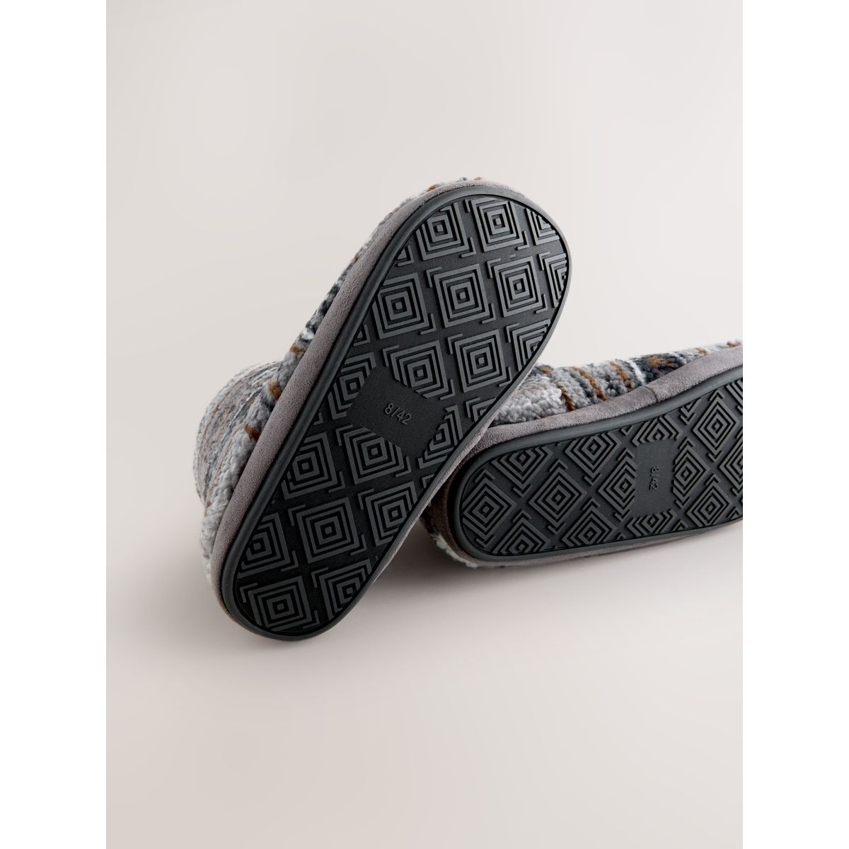 Chaussons bottines en polaire à motif gris, NEXT