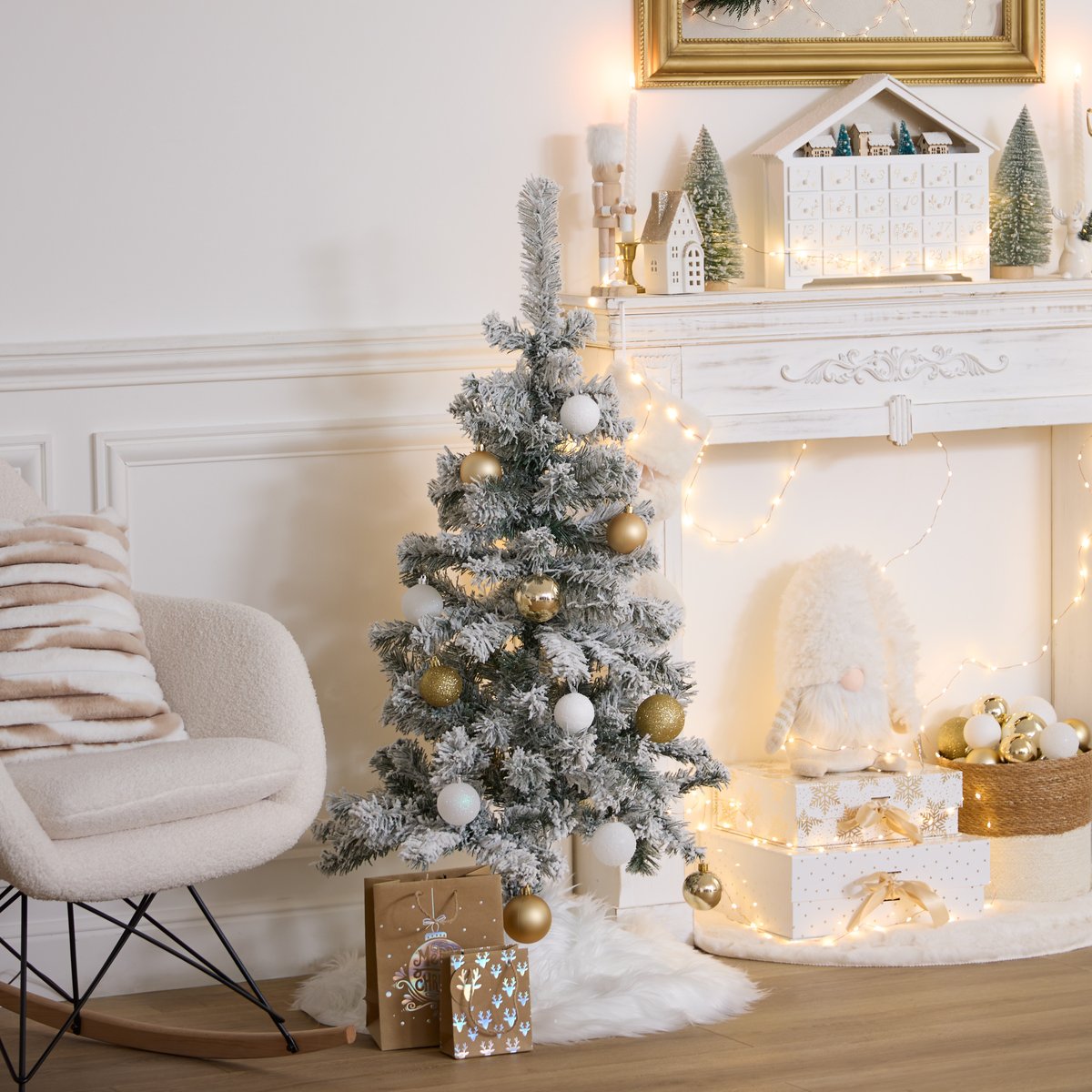 Sapin de Noël artificiel floqué 120 cm blanc, FEERIC LIGHTS & CHRISTMAS