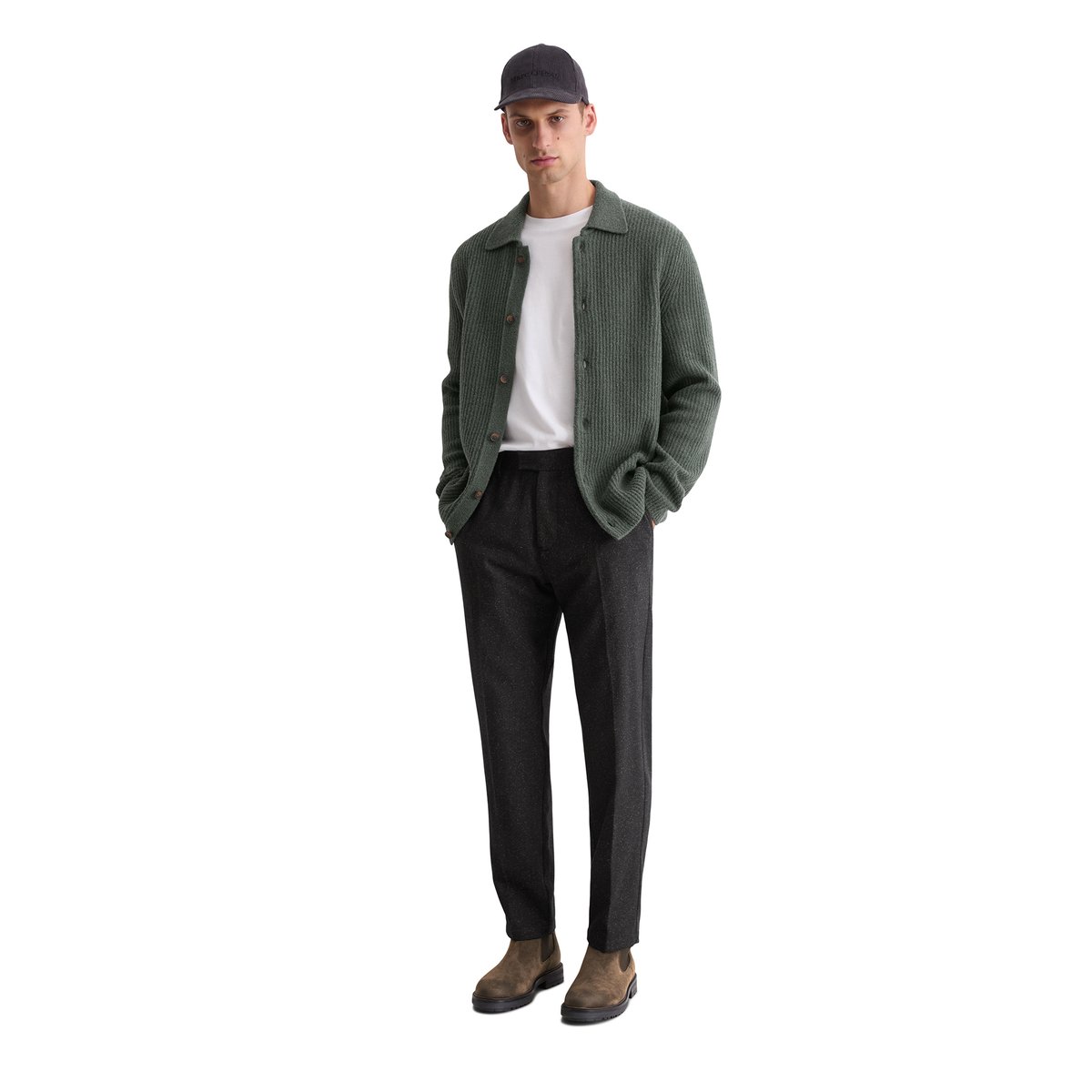 Veste en tricot regular en doux mélange de laine vierge vert, MARC O'POLO
