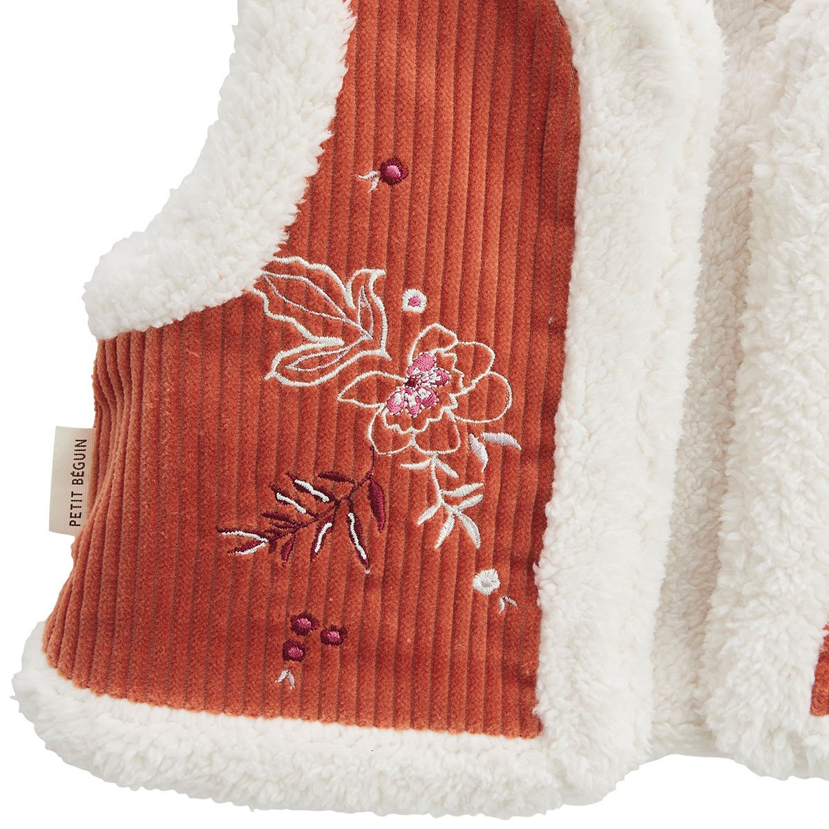 Veste sans manches enfant réversible en velours côtelé Manouk orange, PETIT BEGUIN