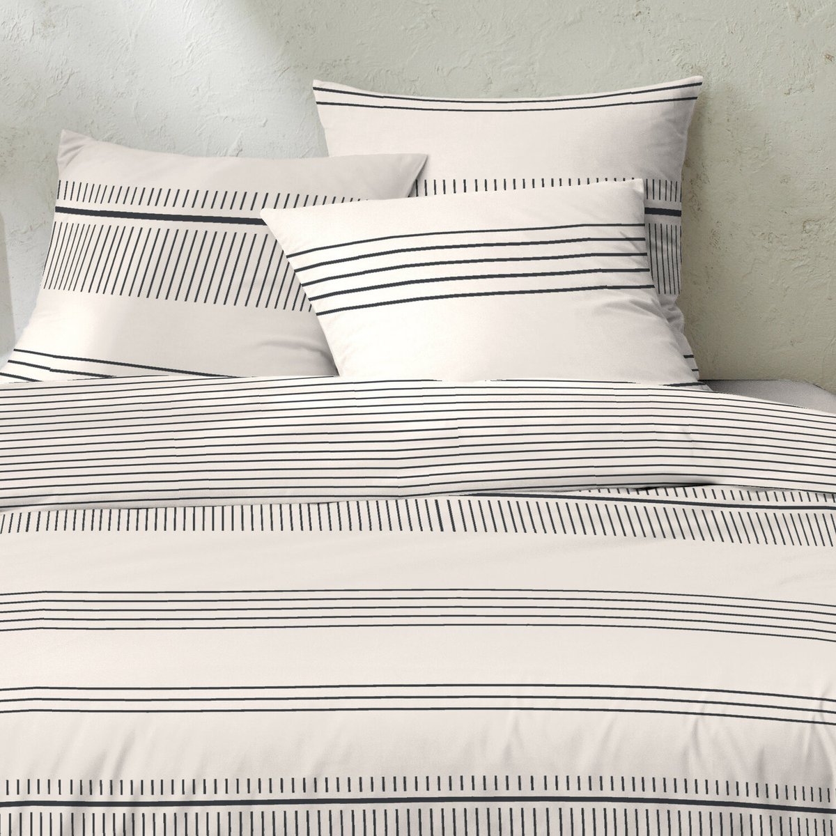 Parure housse de couette coton imprimés, hugo ecru ficelle, C DESIGN HOME TEXTILE