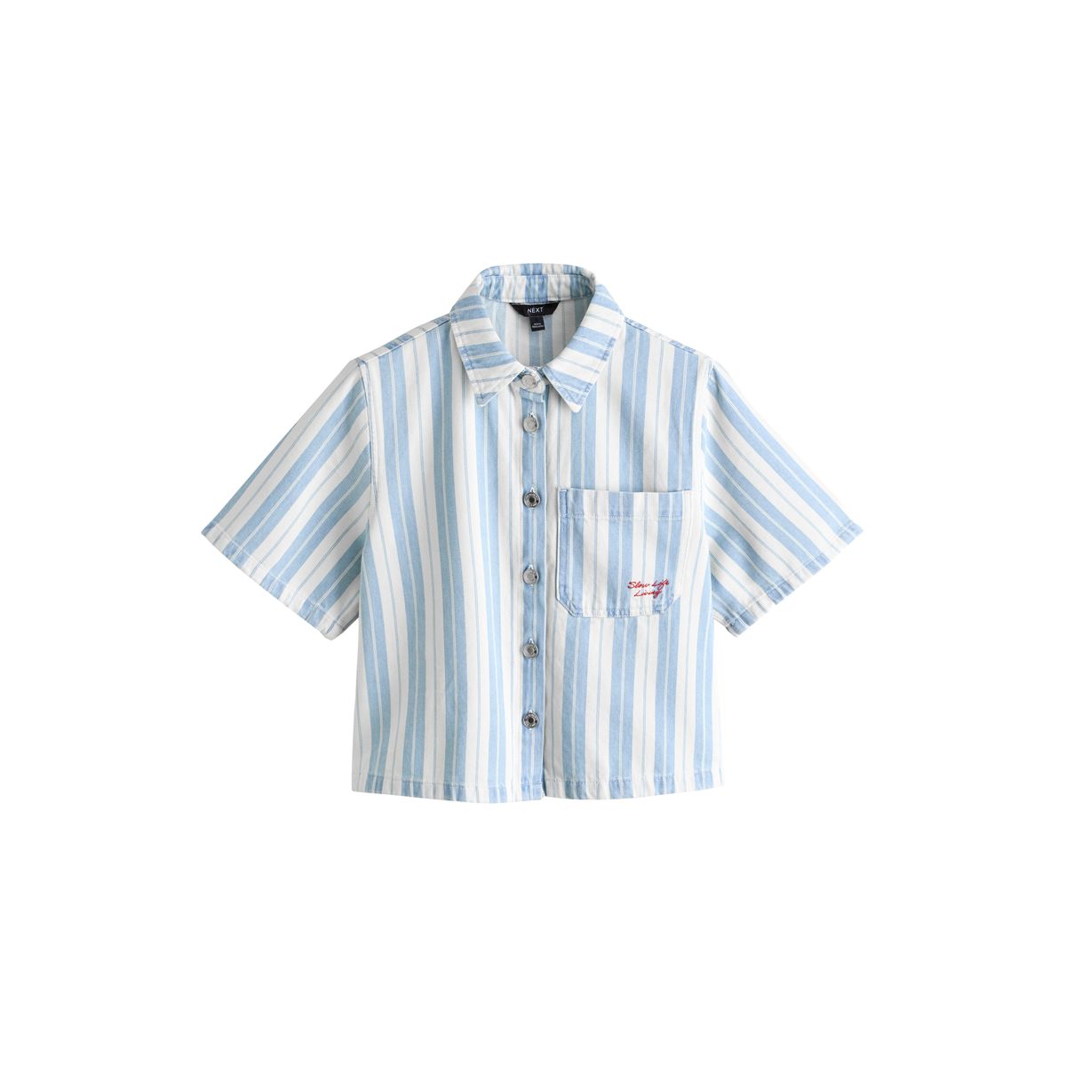 Chemise en jean à manches courtes rayé bleu/blanc, NEXT