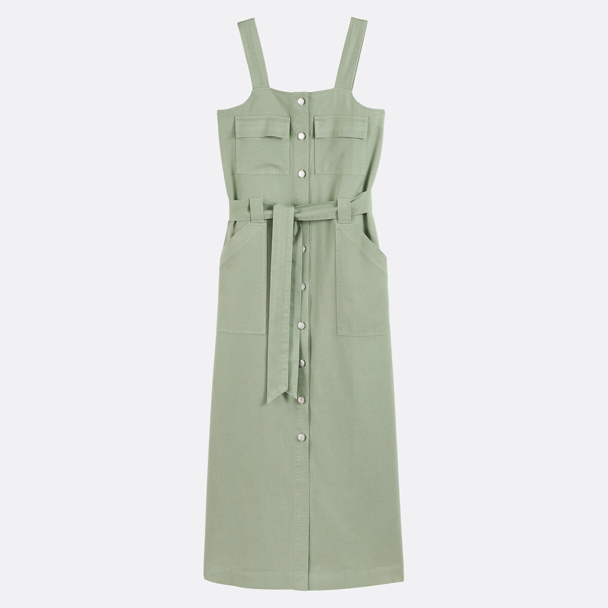 Robe midi à bretelles en lyocell et coton vert kaki, LA REDOUTE COLLECTIONS