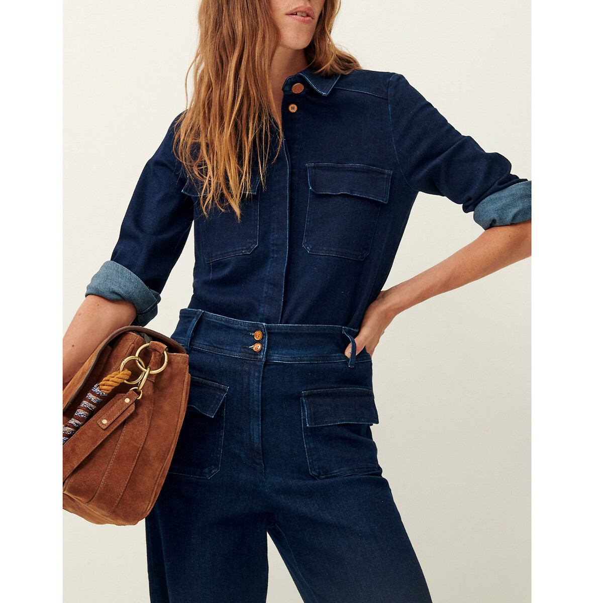 Manhattan Wide Leg Trousers with Patch Pockets denim, SESSUN