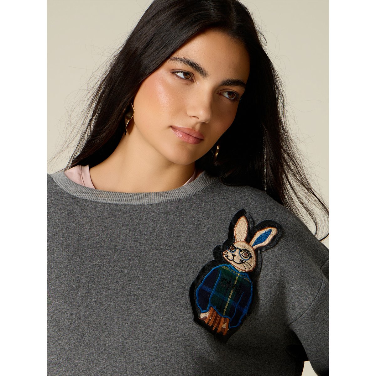 Sweat-shirt ras du cou avec patch gris, OLTRE