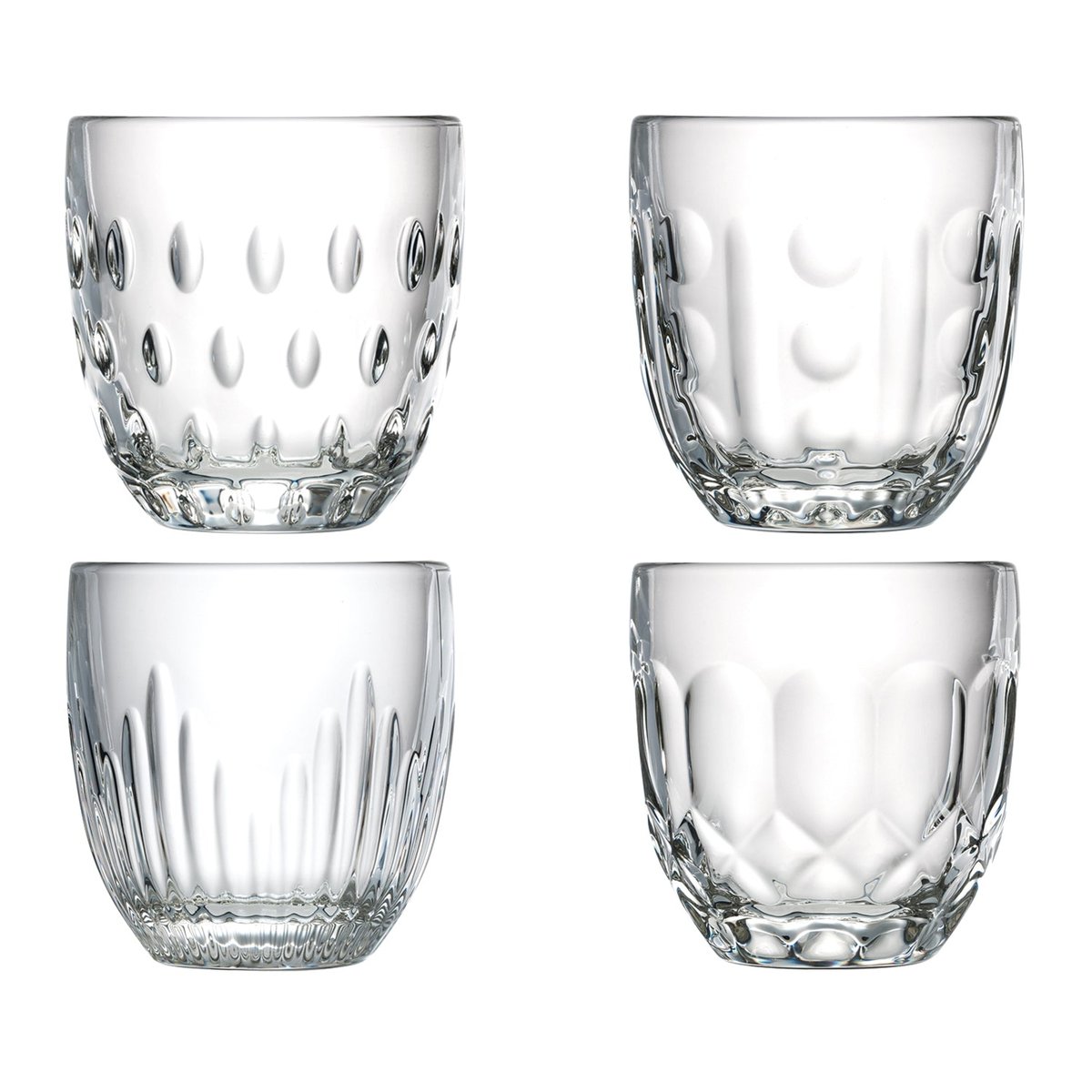 Coffret de 4 verres à eau 4 modèles assortis, TROQUET transparent, LA ROCHERE