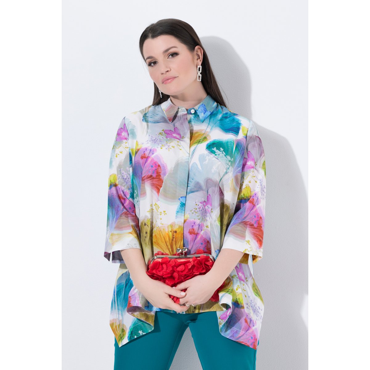 Blouse en lyocell, ourlet en pointe blanc neige, ULLA POPKEN