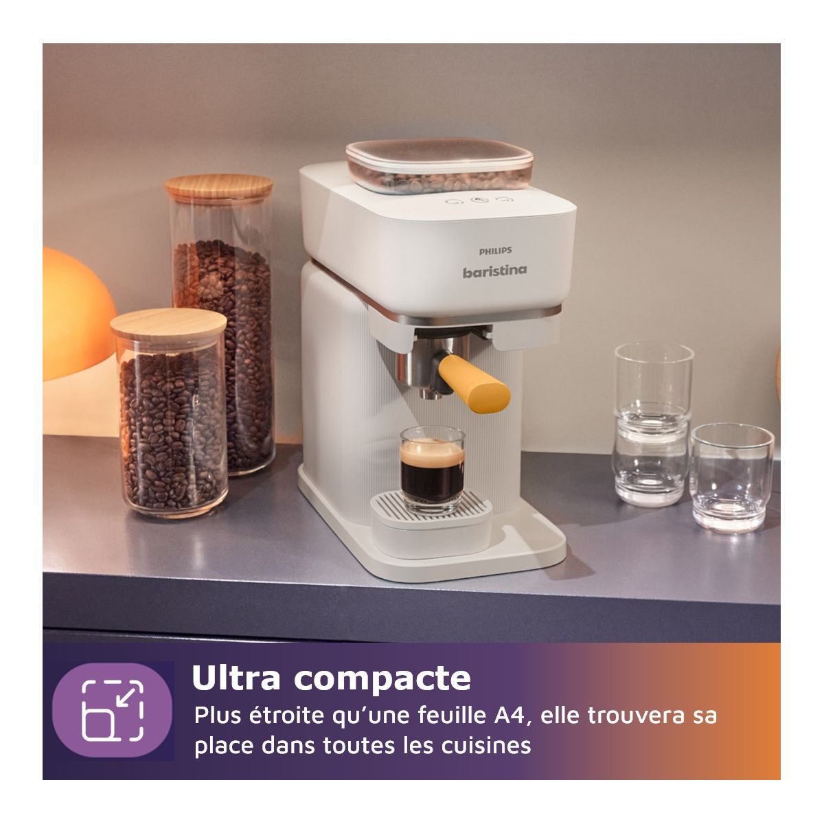 Machine à expresso Baristina BAR300/03 cafetière à grain Blanche + Porte-filtre jaune mangue couleur unique, PHILIPS