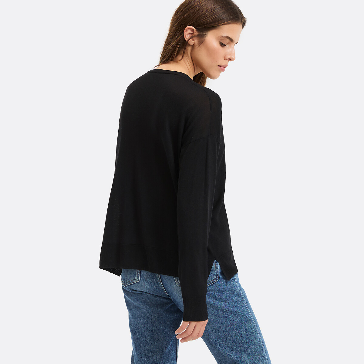 Cardigan col V en fine maille, boutonné noir, LA REDOUTE COLLECTIONS