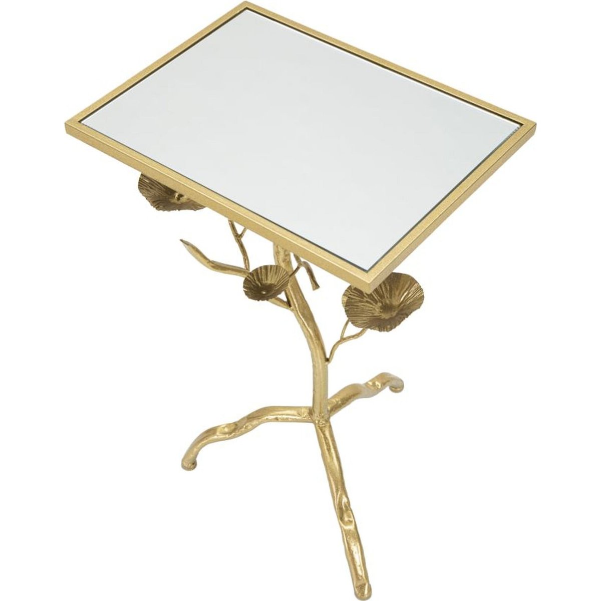 Table d'appoint plateau miroir piètement branche doré et miroir, RECOLLECTION