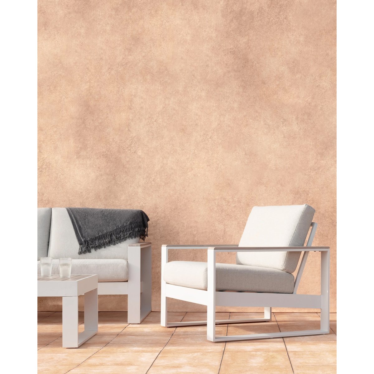 Fauteuil aluminium, lot de 2, MANHATTAN blanc, coussin beige, DEFORA HOME
