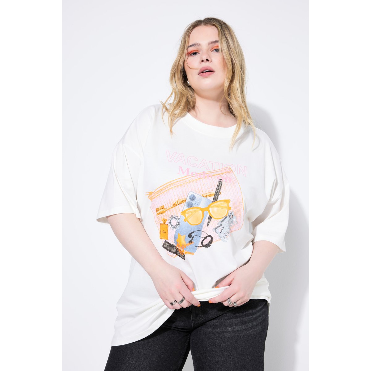 T-shirt oversize, manches courtes blanc cassé, STUDIO UNTOLD