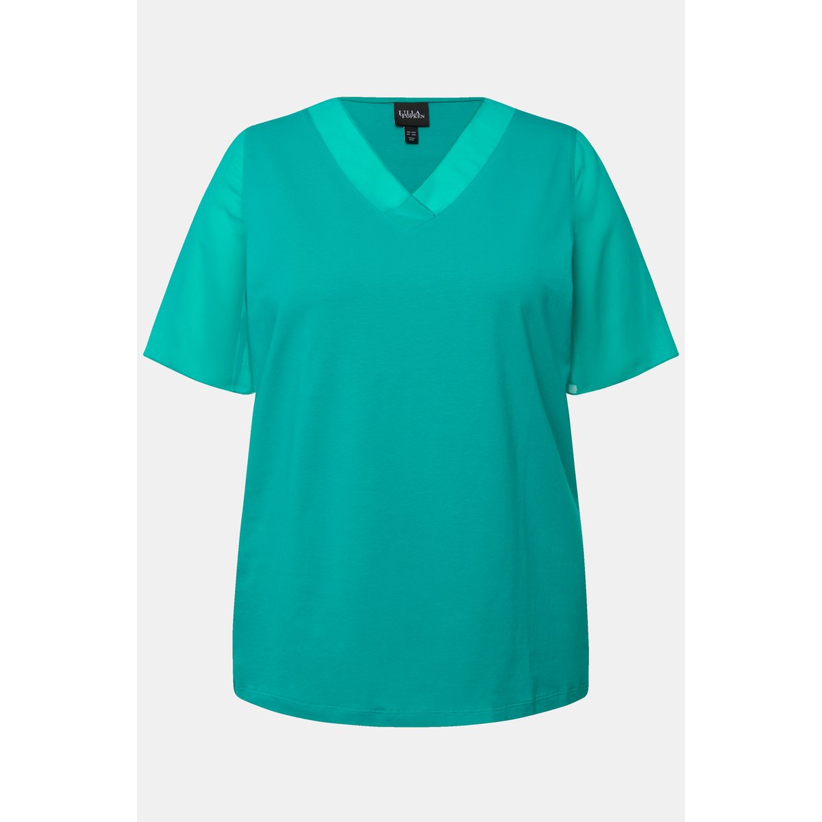 T-shirt manches courtes. Mousseline bleu turquoise, ULLA POPKEN