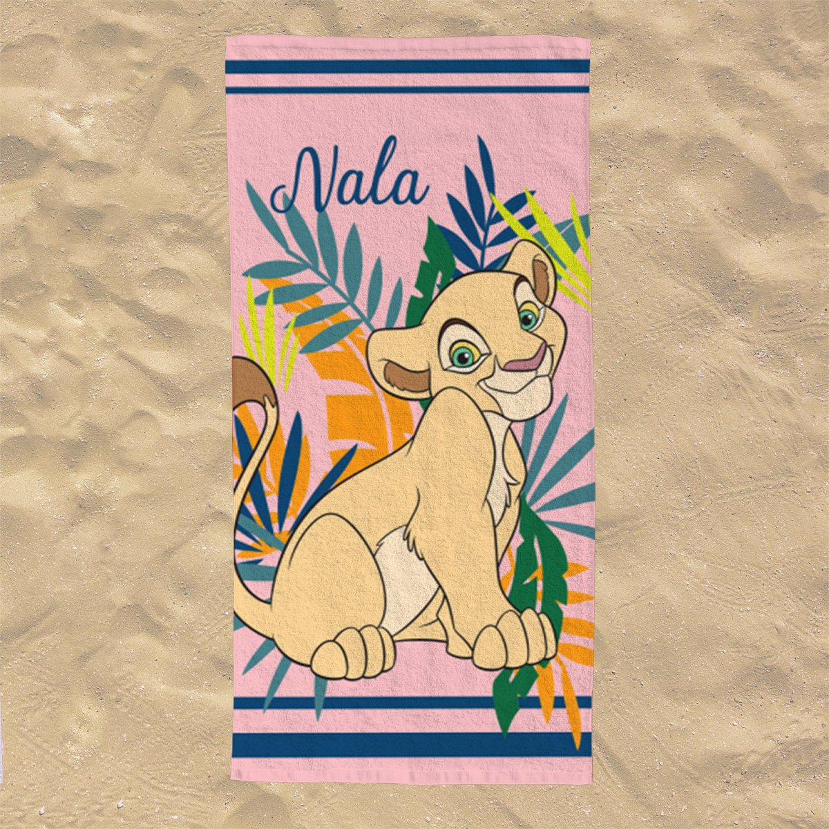 Serviette de plage polyester, ROI LION NALA TROPICAL rose, DISNEY LE ROI LION