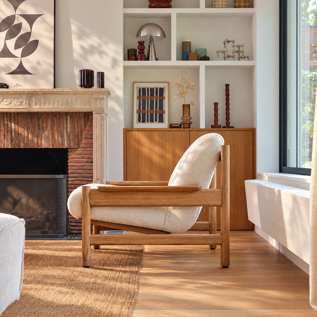 Fauteuil en mindi massif et tissu texturé MARCEL ecru, BERAH GETAH