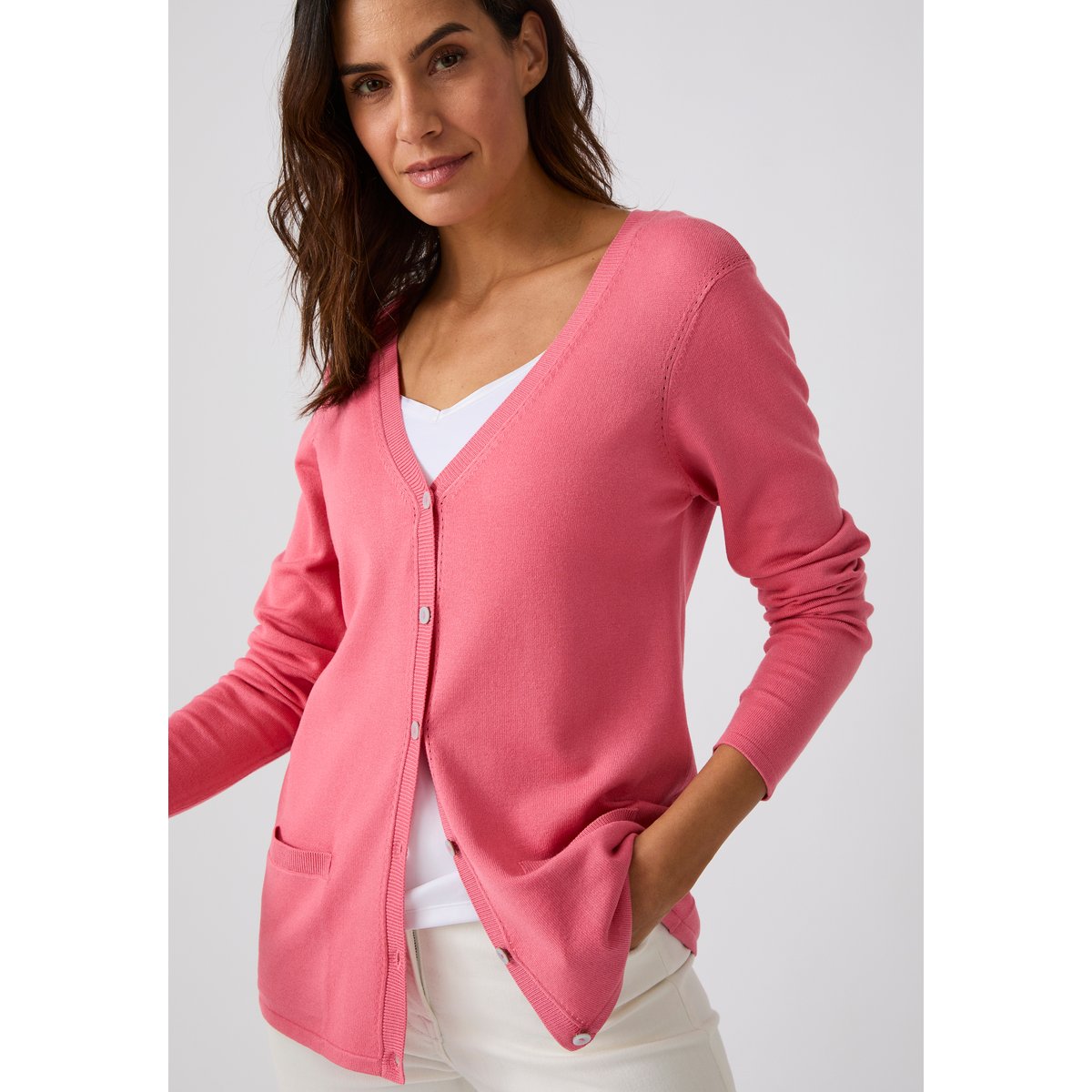 Gilet boutonné manches longues rose corail, DAMART