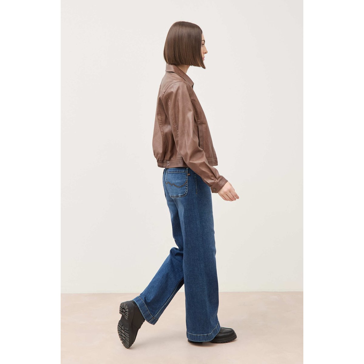 Blouson manches longues similicuir marron, BONOBO