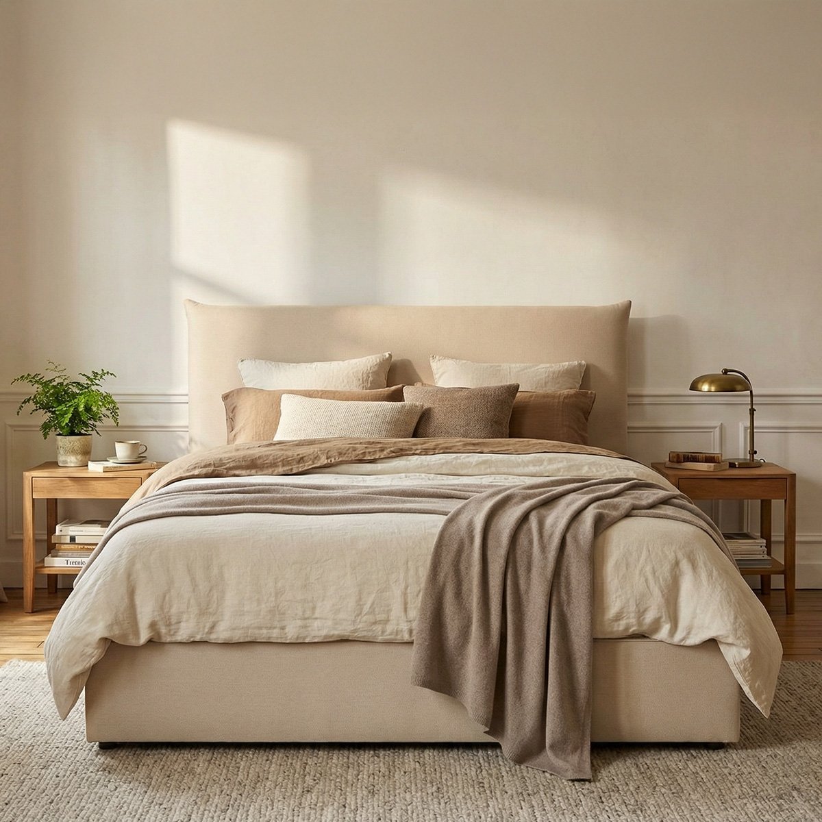 Lit coffre - Effet lin beige - OPÉRA beige, MAISON AUBERTIN