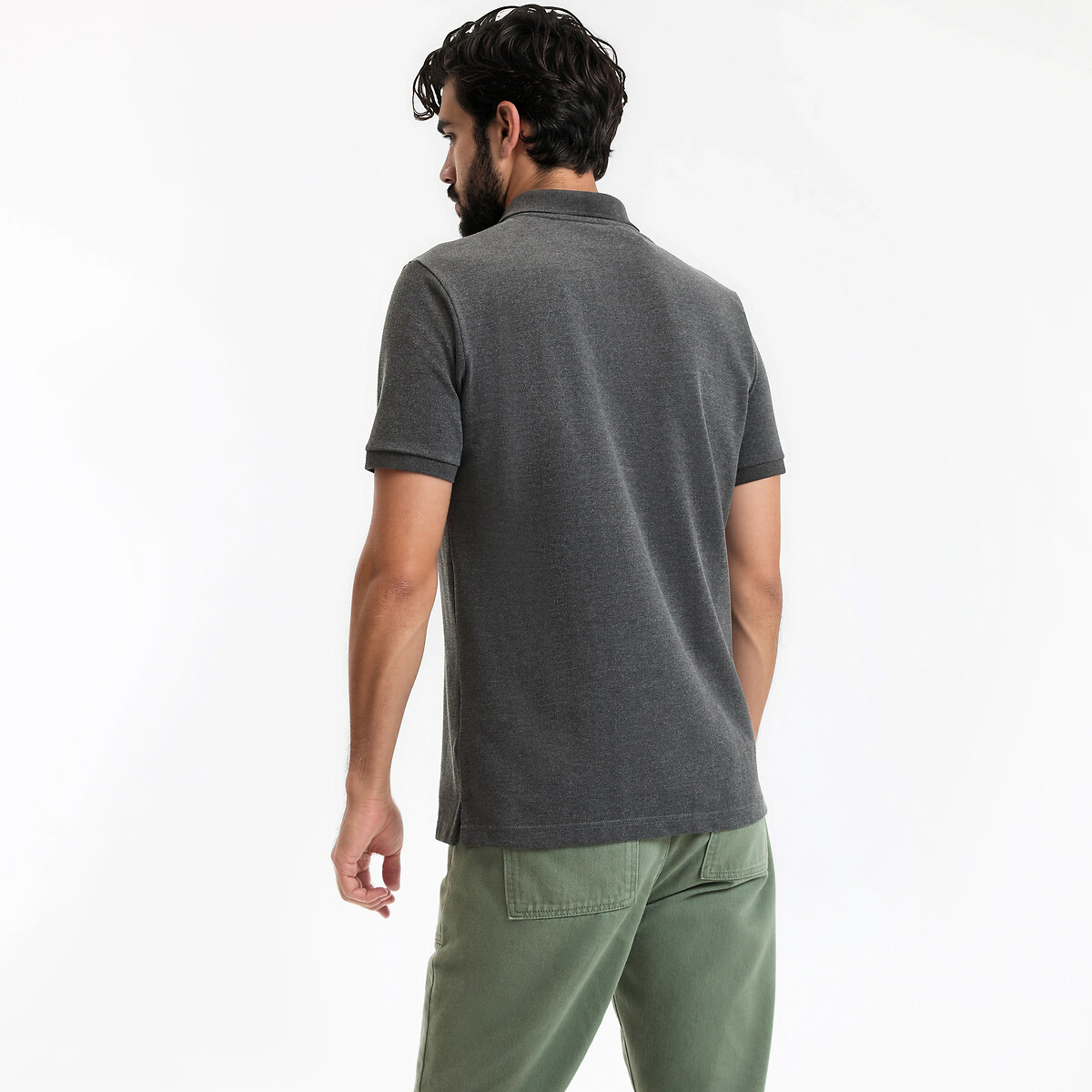 Polo de manga corta, bordado, logotipo gris oscuro jaspeado, LA REDOUTE COLLECTIONS
