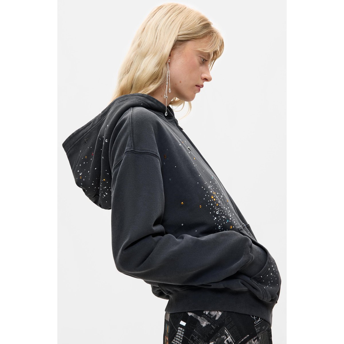 sweat à capuche imprimé gris, DESIGUAL
