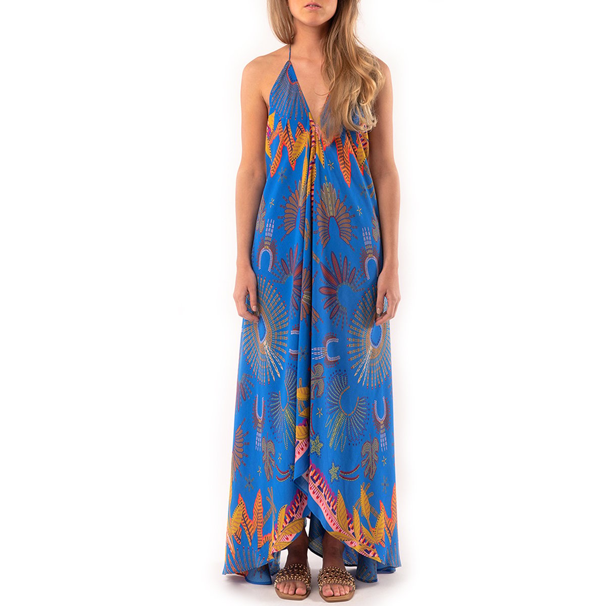 Robe de plage dos nu longue imprimé VOILA WAKIZA bleu, WILD
