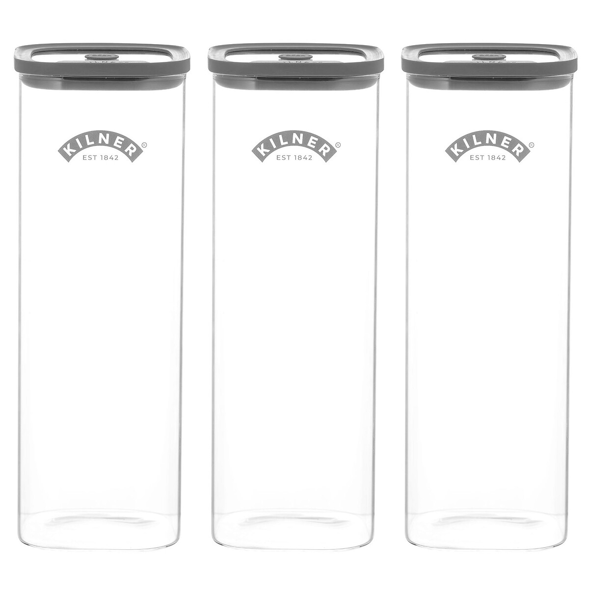 Set of 3 Fresh Storage 2L Square Jars transparent, KILNER