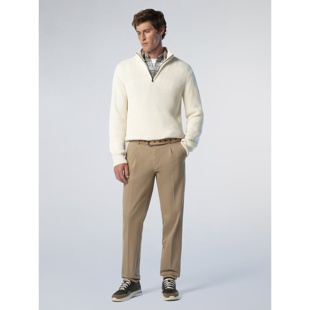 Pull demi-zip côtelé pêcheur crème, NORTH SAILS