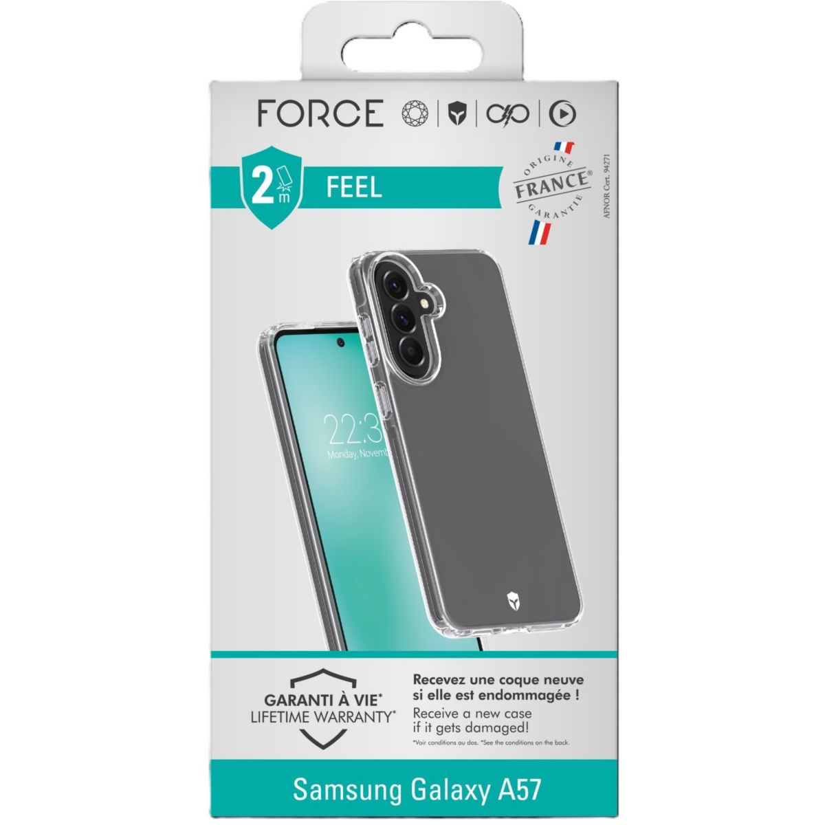 Coque feel galaxy A57 transparent OFP recycl 5 couleur unique, FORCE CASE