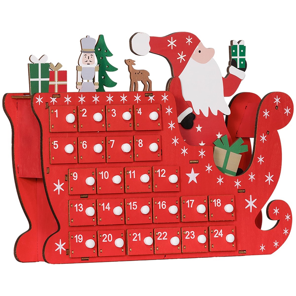 Calendrier de l'Avent de Noël Bois rouge, HOMCOM
