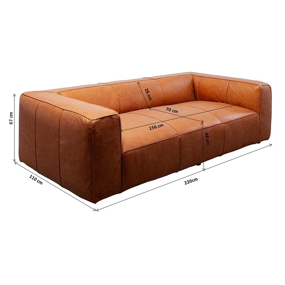 Canapé 3 places en cuir, CUBETTO marron clair, KARE DESIGN