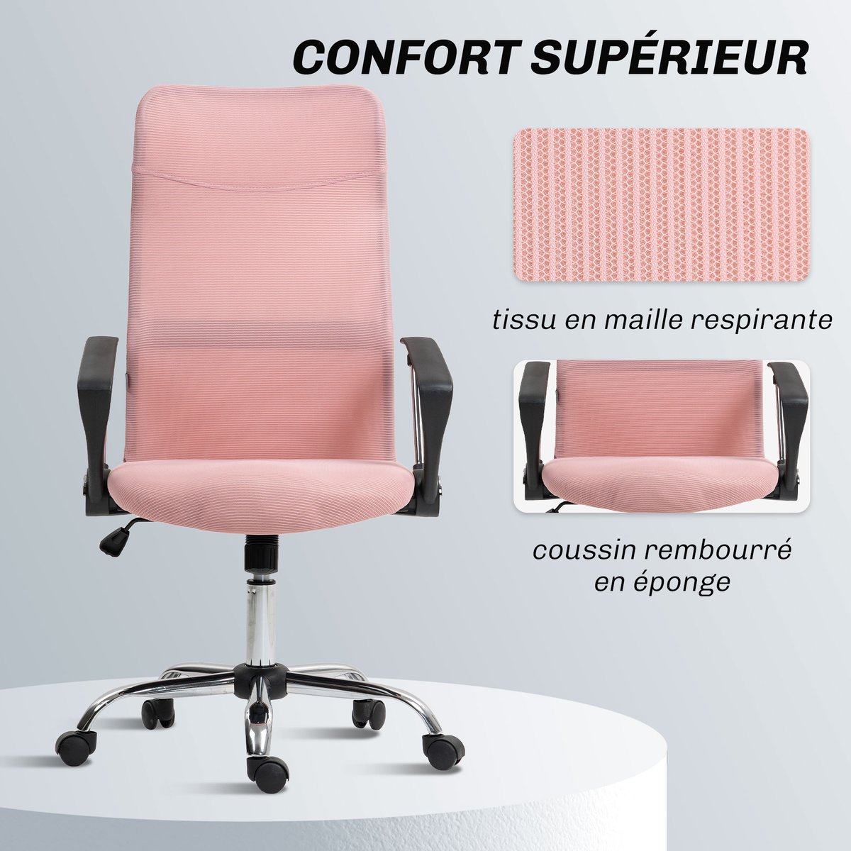 Chaise de bureau Tissu maille Rose rose, HOMCOM