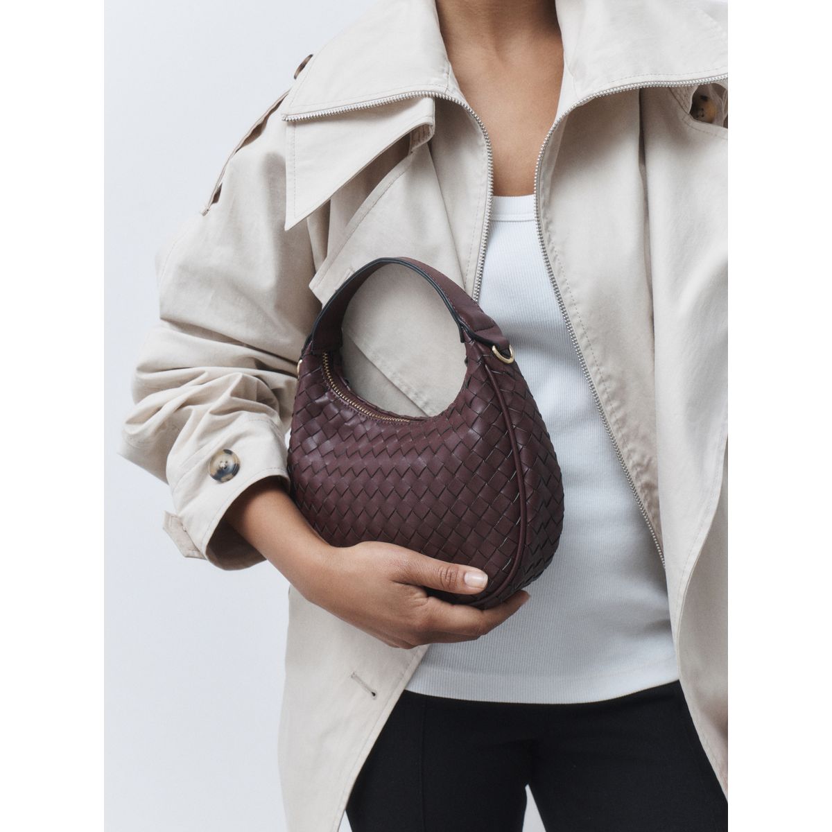 Sac à main en cuir tissé prune, NEXT