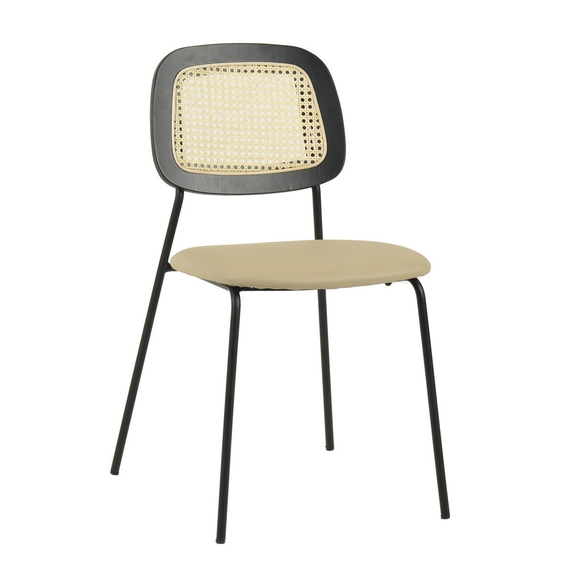Lot de 2 Chaises en simili cuir et cannage - MEMPHIS beige, MATHI DESIGN
