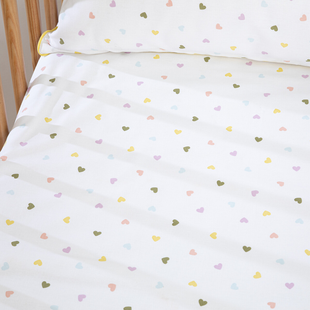 Scacco Heart Print Organic Cotton Baby's Fitted Sheet with 17cm Flap multi-coloured, LA REDOUTE INTERIEURS