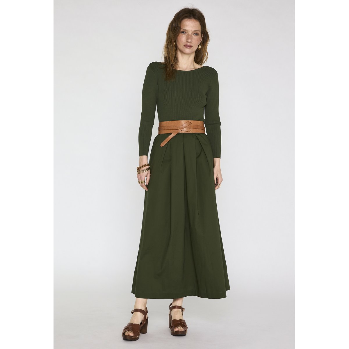 Robe trapèze bi-matière BLONDIE kaki, Maison 123