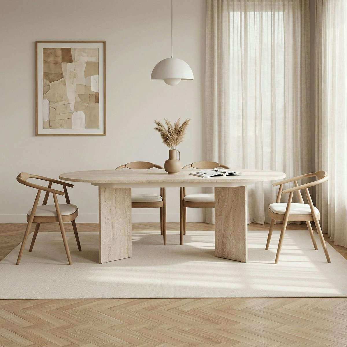 Table ovale extensible 8 places MARFA travertin, PIER IMPORT