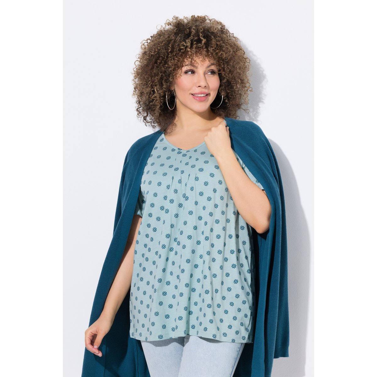 T-shirt avec plis fantaisie vert mousse clair, ULLA POPKEN