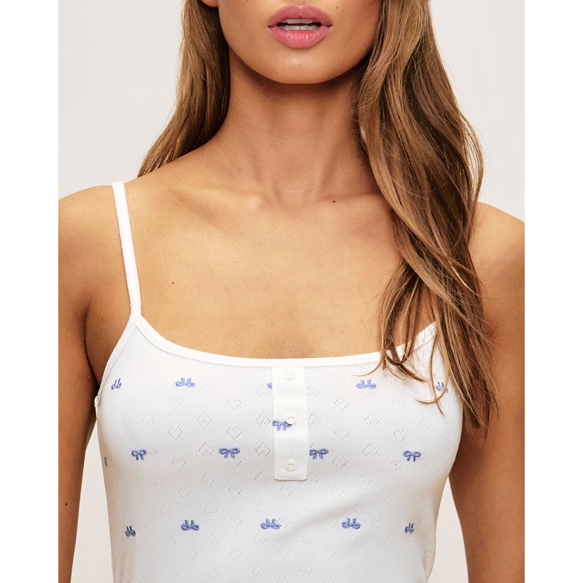 Top en coton pointelle avec imprimé nœuds STRIPPIBRODIZ blanc, UNDIZ